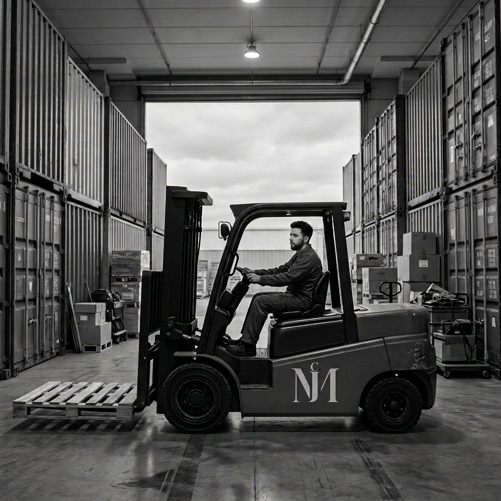 Contenedores y forklift en operación